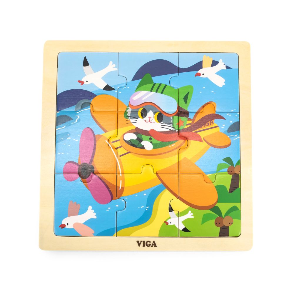 Puzzle 9 pièces en bois - Avion - Eveil Montessori Maroc