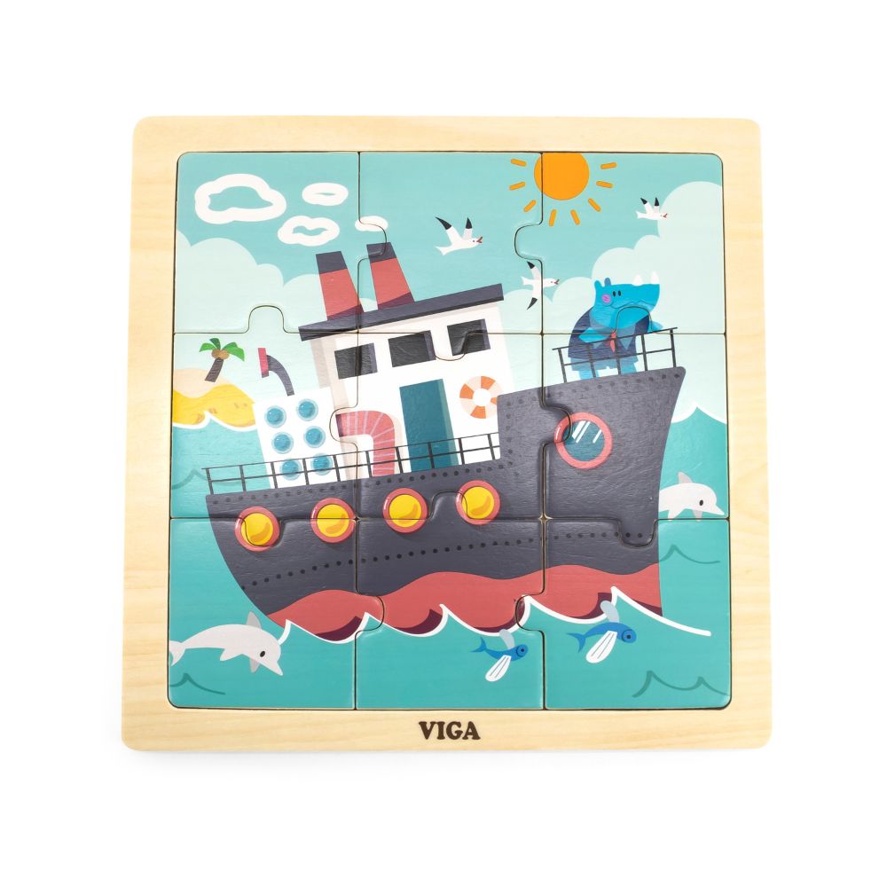Puzzle 9 pièces en bois - Bateau - Eveil Montessori Maroc