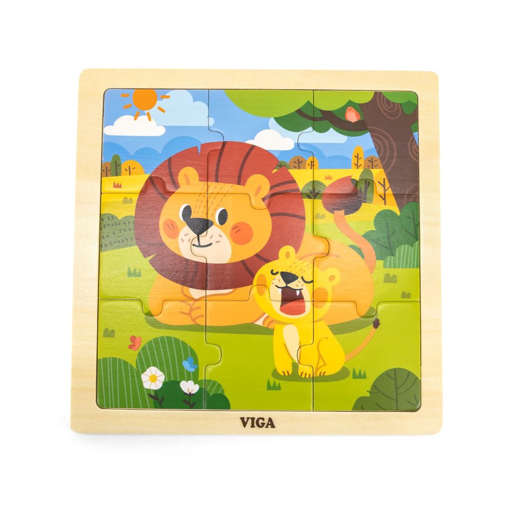 Puzzle 9 pièces en bois - Lion et son petit - Eveil Montessori Maroc