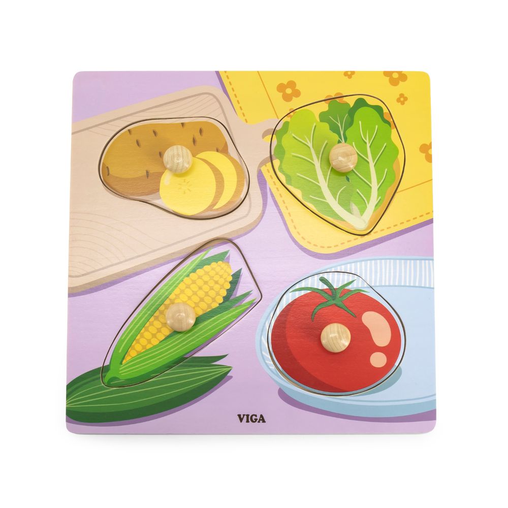 Puzzle à boutons en bois - Légumes - Eveil Montessori Maroc