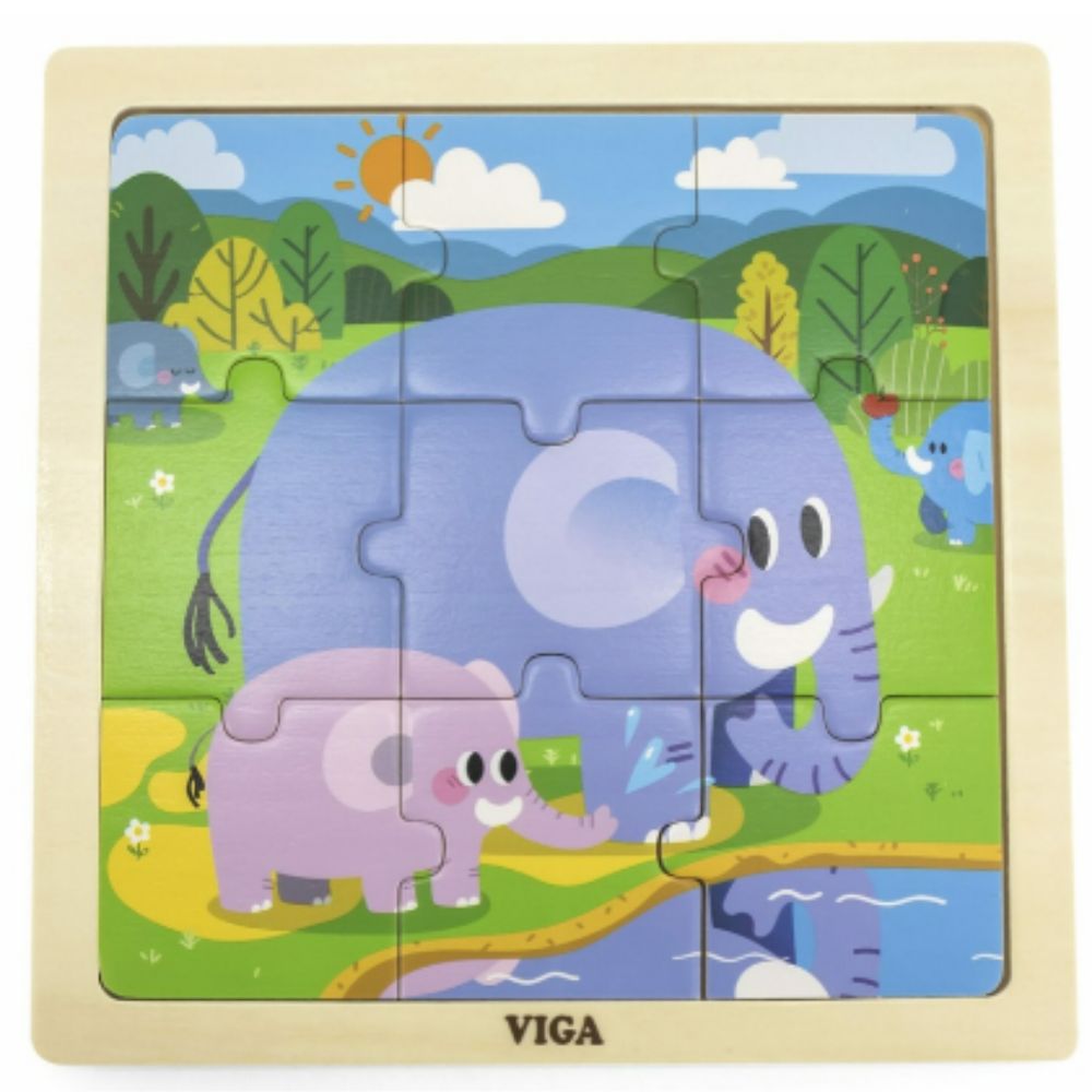Puzzle 9 pièces - Éléphant et son petit - Eveil Montessori Maroc
