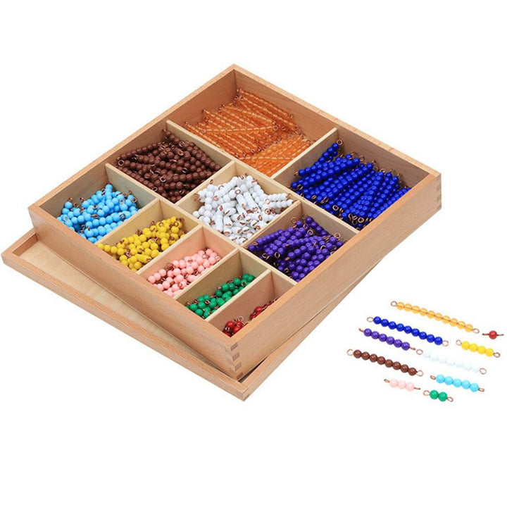 Boîte de 55 barrettes de perles de 1 à 10 - Eveil Montessori Maroc