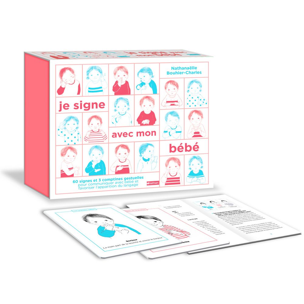 Je signe avec mon bébé - Coffret de 60 fiches illustrées pour apprendre les signes - Eveil Montessori Maroc