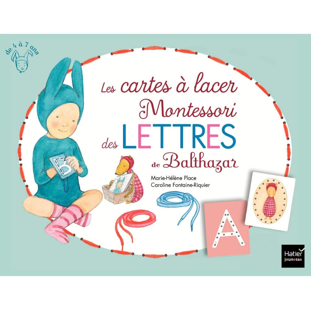 Les cartes à lacer Montessori des lettres de Balthazar - Eveil Montessori Maroc
