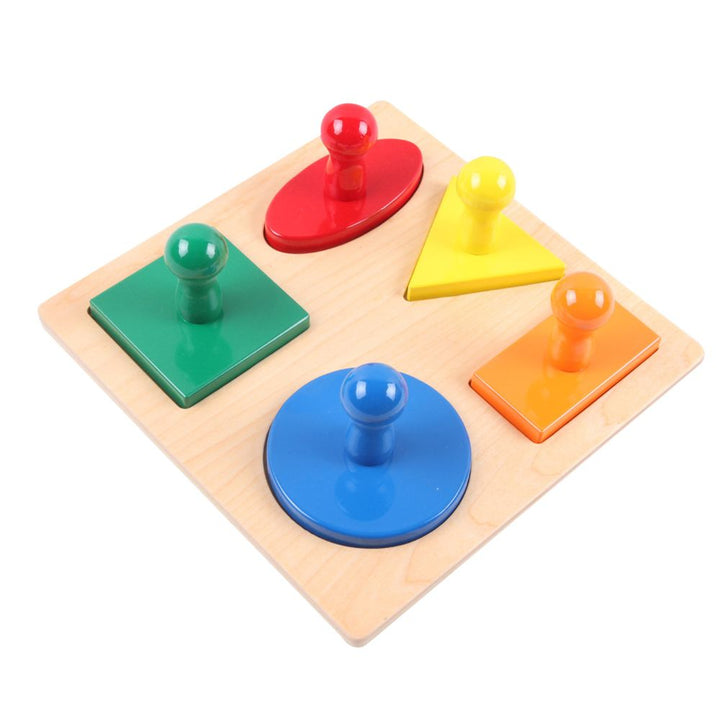 Puzzle de 5 formes avec gros bouton de préhension - Eveil Montessori Maroc