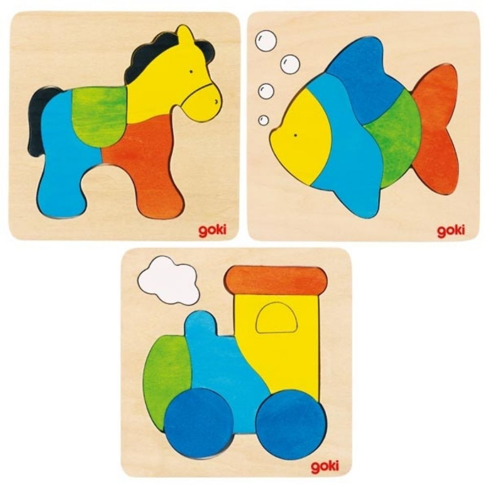 Lot de 3 Puzzles en bois - Cheval, poisson, locomotive - Eveil Montessori Maroc