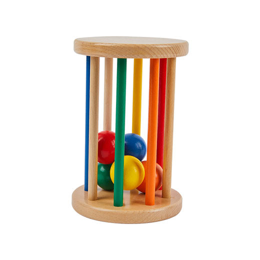 Hochet Tambour arc-en-ciel roulant pour bébé - Eveil Montessori Maroc