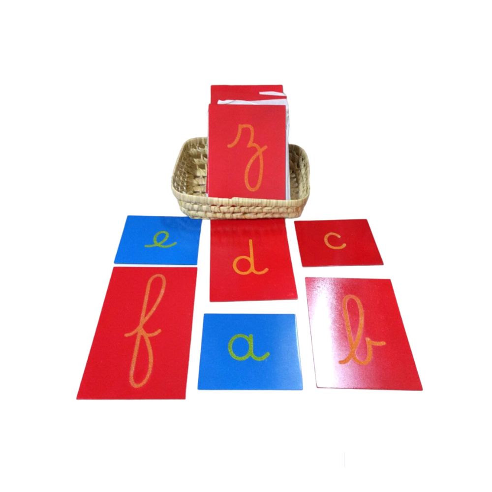 Lettres rugueuses cursives en Français (écriture Dumont) - Rouge et Bleu - Eveil Montessori Maroc
