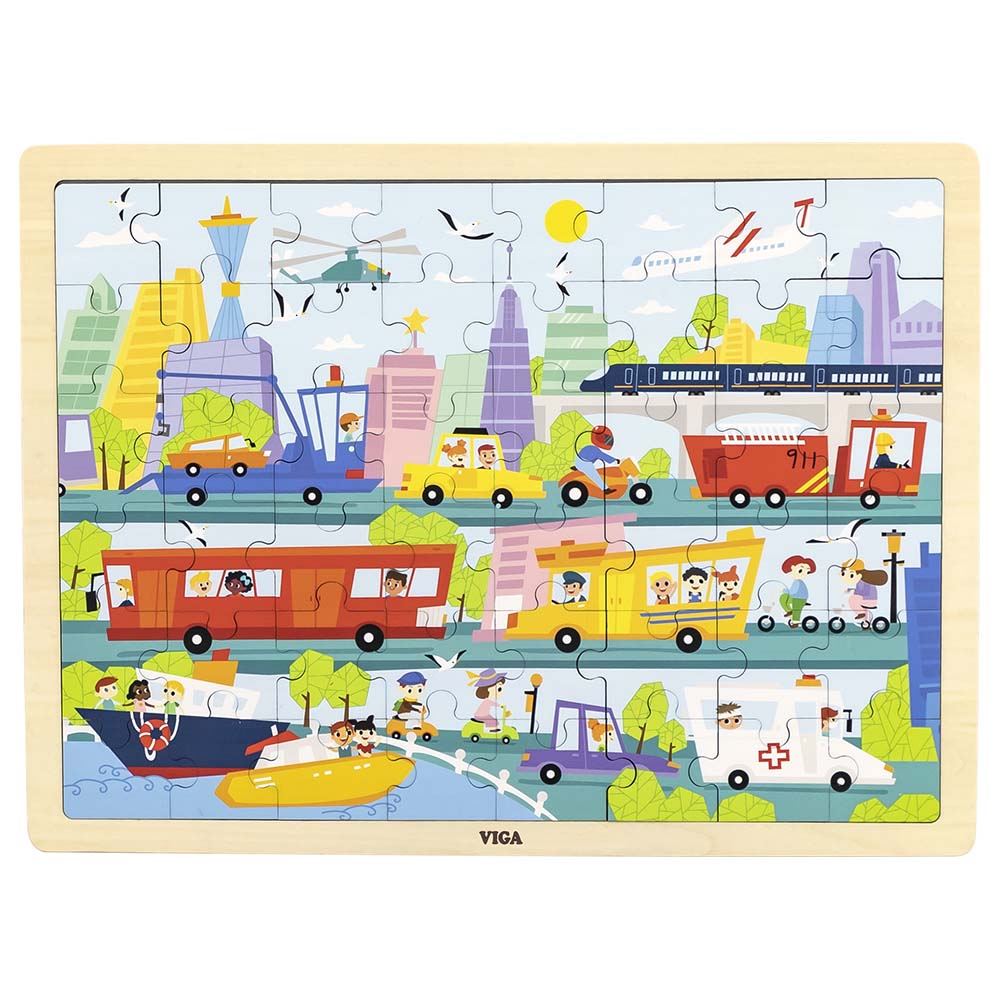 Puzzle de 48 pièces en bois - Transport urbain - Eveil Montessori Maroc